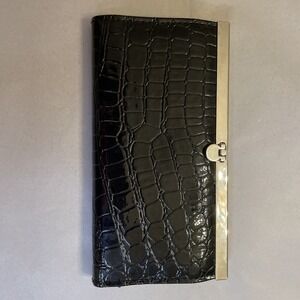 Black Crocodile Print Skin Wallet | Patent Sheen‎ Silver Metal Trim | Gothic